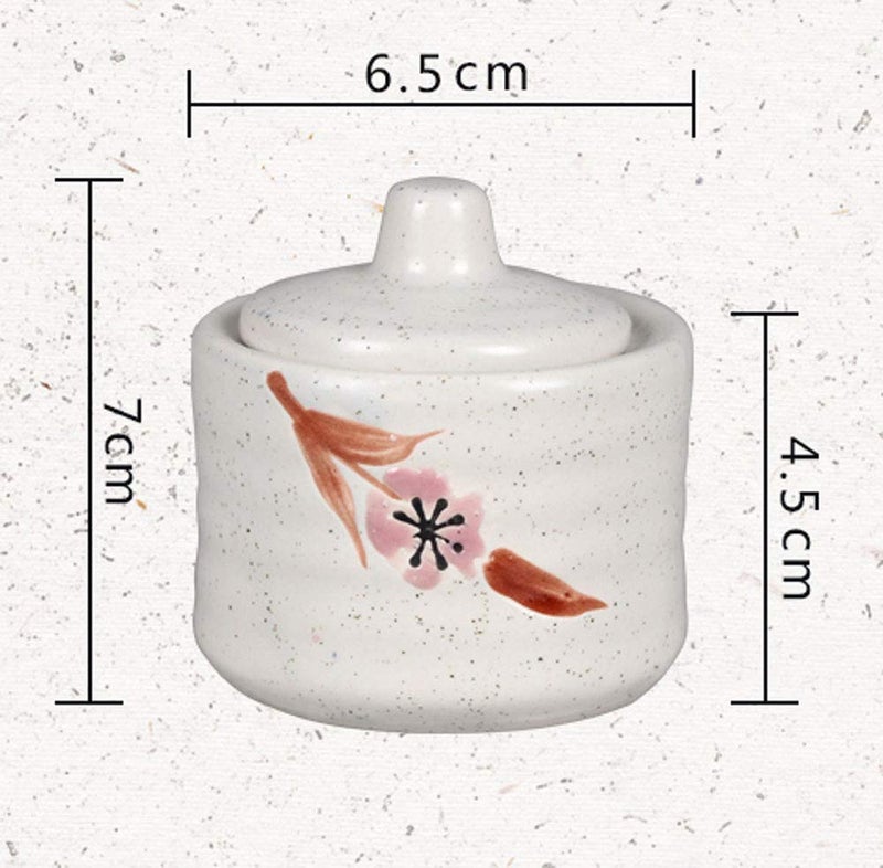 123Arts Ceramic Mini Sugar Bowl Seasoning Pot Salt Pepper Storage Jar with Lid Spoon,70ml - Image 2